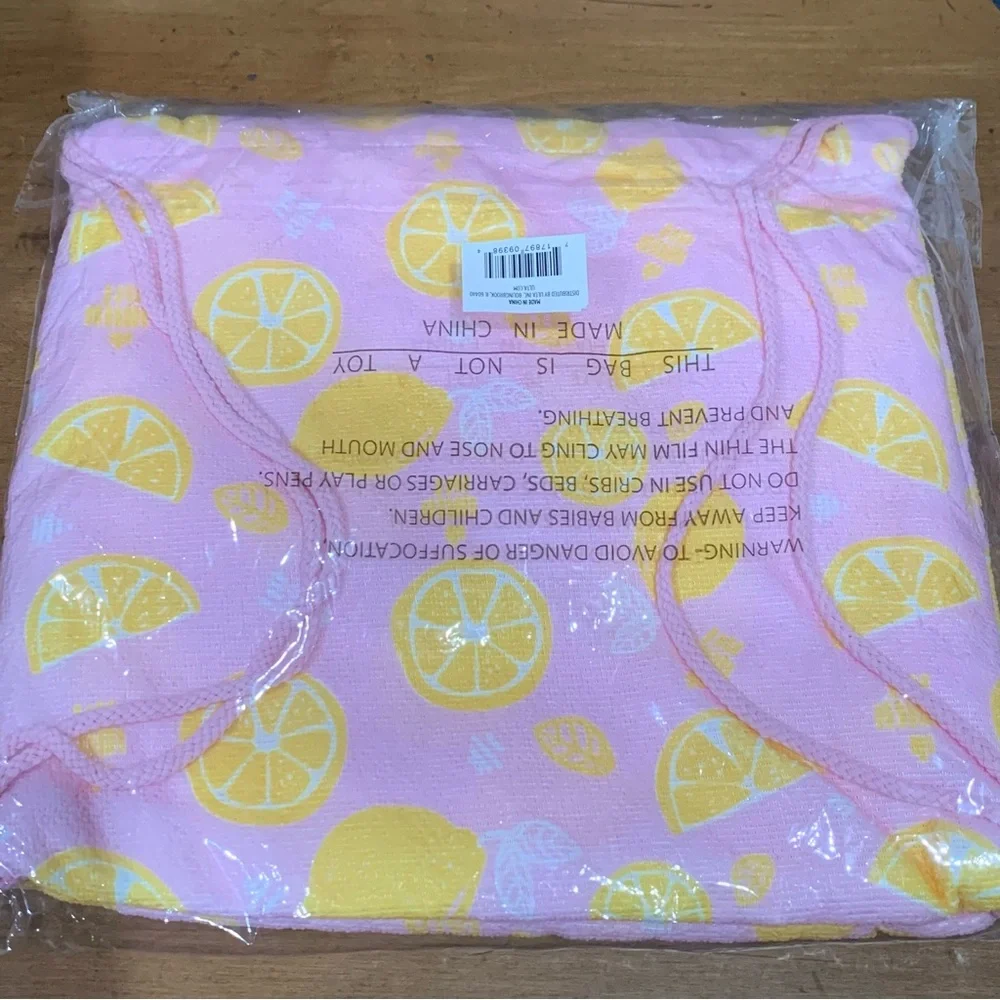 Ulta Beauty 2-in-1 Towel & Beach Bag Set Pink with Lemon Print Brand New